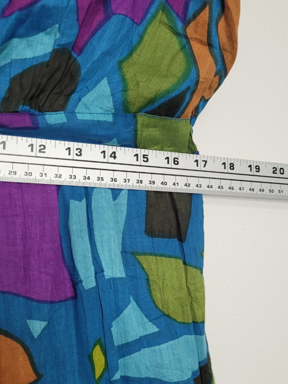Vasna blue purple geometric artsy drawstring waist pull over dress size large - Picture 6 of 9